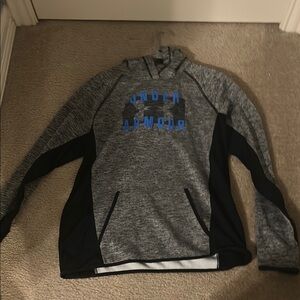Under Armour Gray and Black Hoodie with Blue Logo